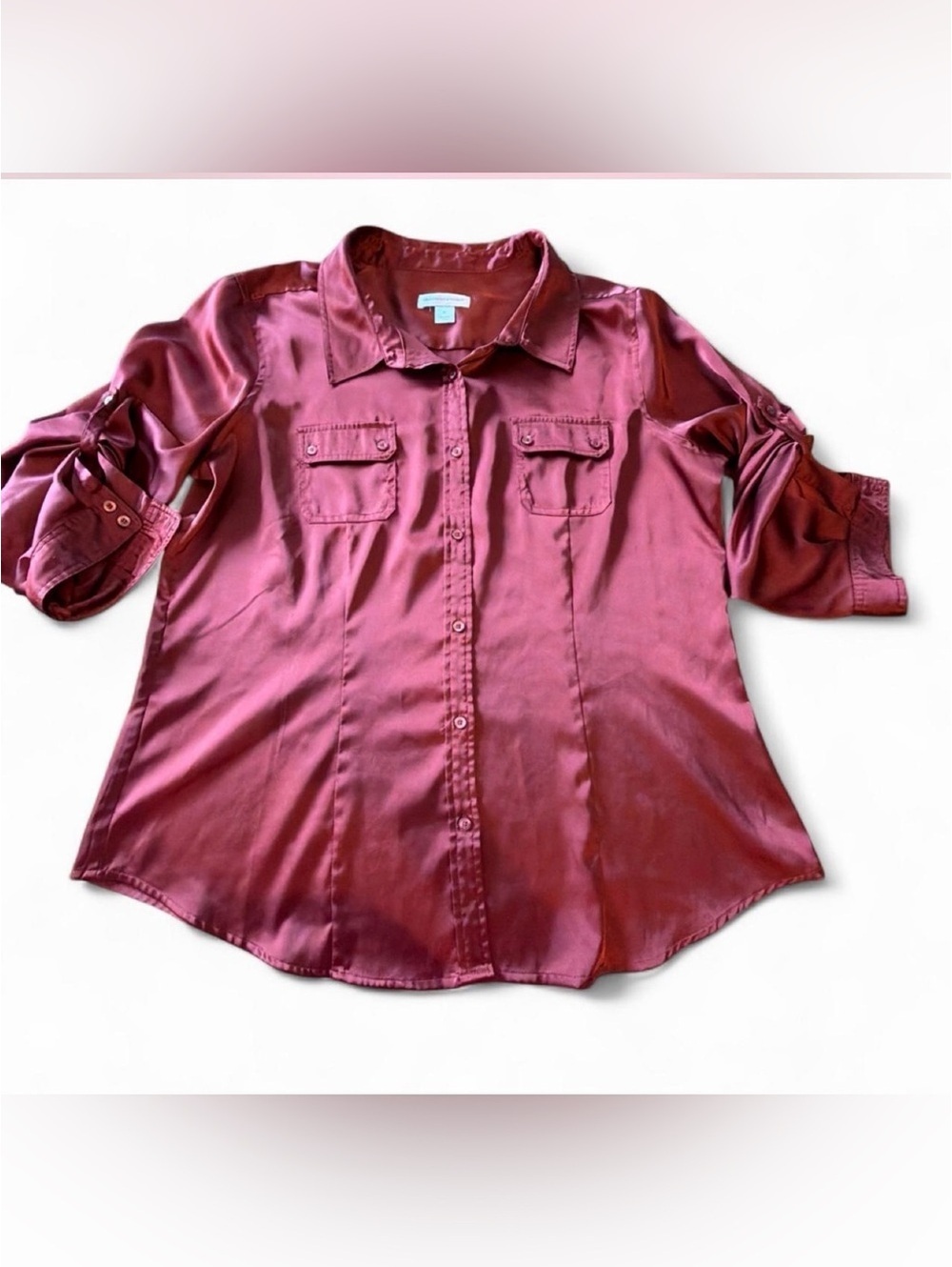 Christopher & Banks Burnt Brown Satin Button-Front Shirt